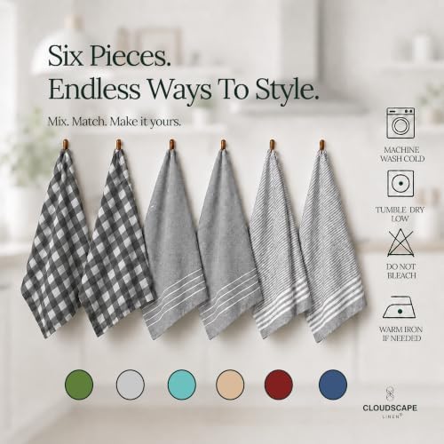 Cloud Scape Linen Premium Kitchen Towels Set of 6, Quick Dry - Image 4