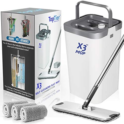 X3 Mop, Separates Dirty and Clean Water, 3-Chamber Design, Flat Mop and Bucket by TopTierProductsLLC