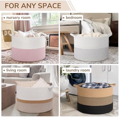 INDRESSME 115L Extra Large Woven Rope Blanket Basket Living Room - Image 4