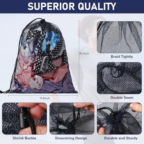 Mesh Drawstring Bag Durable Nylon Mesh Bag Small Gym Bags Travel Beach Locking - Image 5