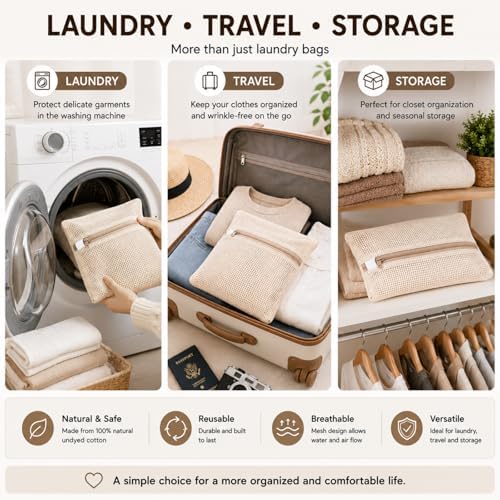100% Cotton Mesh Laundry Bags, Rust-Proof Zipper Wash Bags - Image 6
