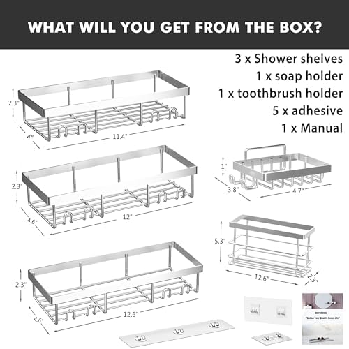 Moforoco Adhesive Shower Caddy Organizer Shelves Rack - Image 6