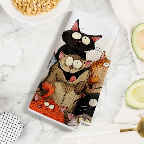 4 Pcs Cute Cat Kitchen Towels, Funny Cats Gifts Absorbent Hand Towels-02 - Image 3