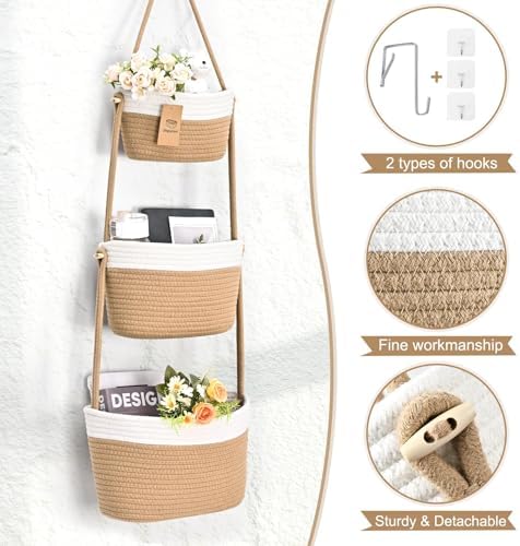 Hanging Basket, 3-Tier Woven Wall Basket - Image 7