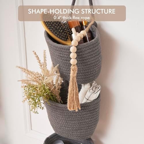 LIGHT DUST Wall Hanging Rope Baskets 3-Tier Boho Organizers - Image 2