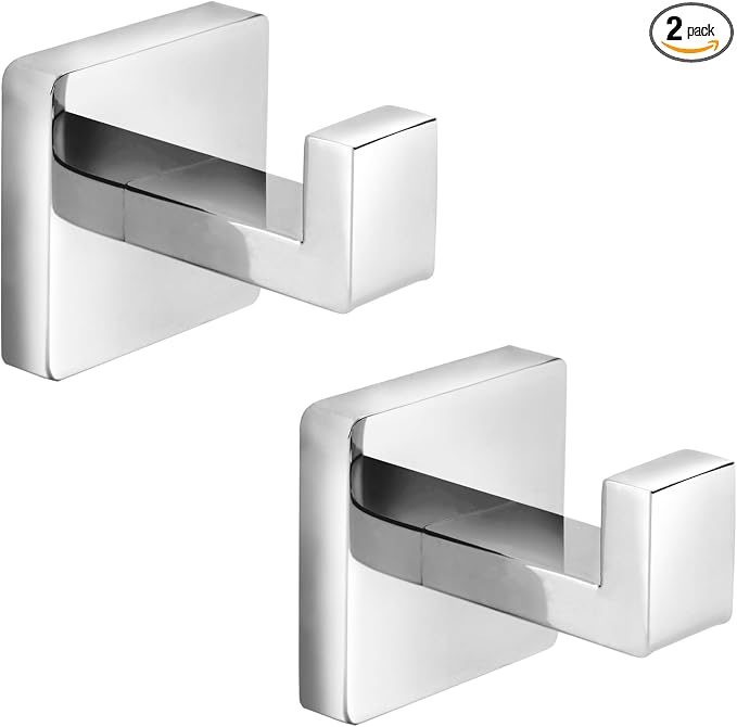 Towel Hooks for Bathrooms, Heavy Duty Stainless Steel Bathroom Hooks | Square by Fenas