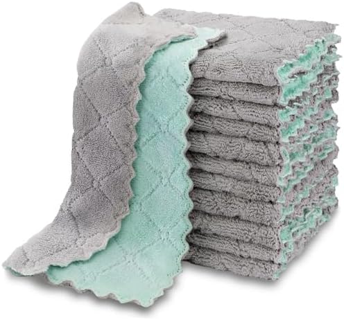 AIDEA Kitchen Dishcloths, 12 PK Absorbent Dish Towels Coral Fleece 6"x10.4" by AIDEAHOME