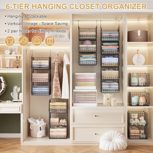6 Tier Closet Hanging Organizer, Clothes Hanging Shelves - Image 4