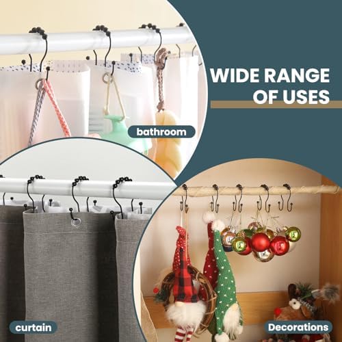 Shower Curtain Hooks, OEH Shower Curtain Rings, Smooth Gliding Metal Shower - Image 6