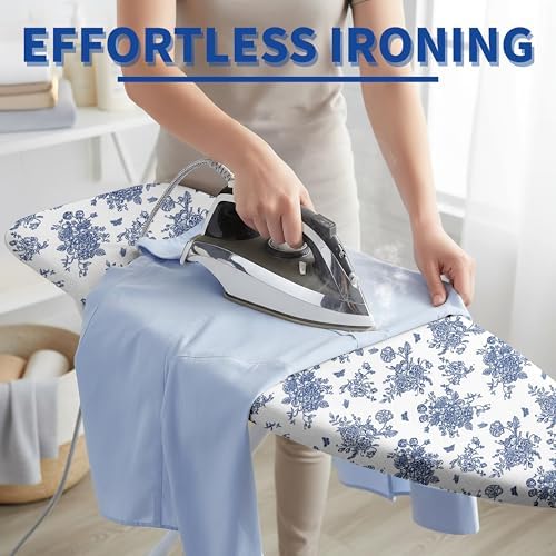 Ironing Board Cover and Pad, Thick Scorch Resistant Padding Blue Flowers Print - Image 5