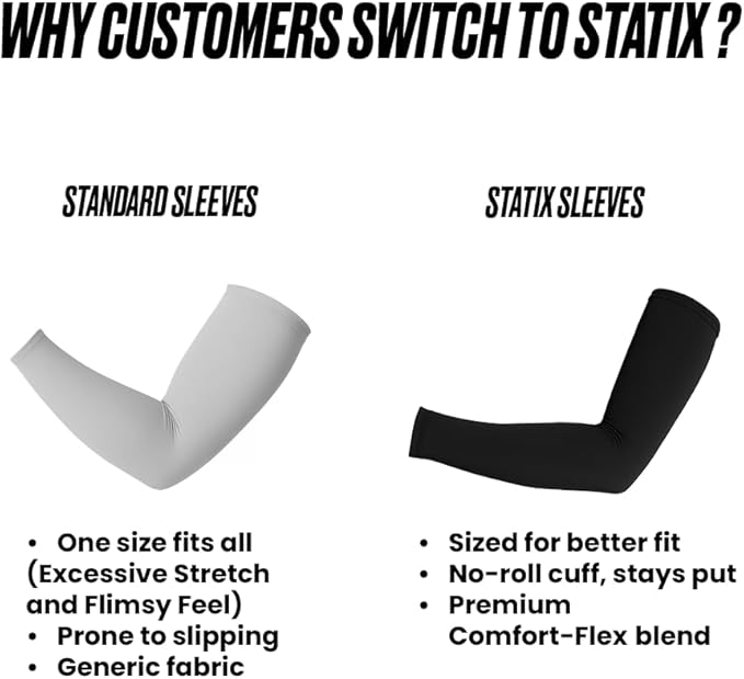 SPRYNG Statix Arm Sleeves for Men and Women Sun Protection Sports Sleeves for Tattoo Cover Gardening & Outdoor Use S to 3XL