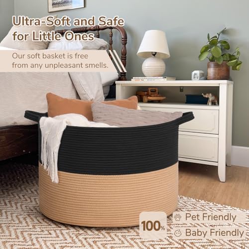 INDRESSME 115L Extra Large Woven Rope Blanket Basket Living Room BlackCamel - Image 5