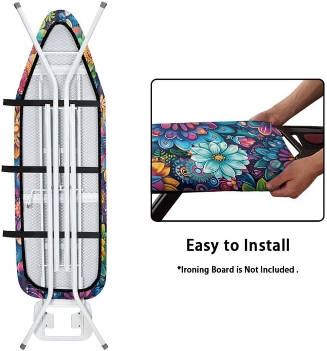 Hippie Flower Ironing Board Cover Colorful Lotus Daisy Flowers Stretchy Ironing - Image 4