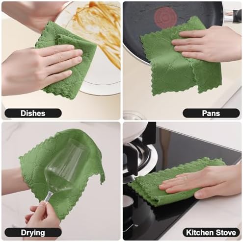 Homaxy Super Soft 12 Pack Coral Velvet Dish Cloths, Grass Green - Image 5
