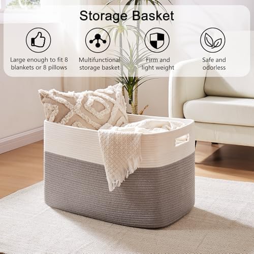 OIAHOMY 108L Extra Large Blanket Basket Dog Toy Basket Grey/White - Image 4