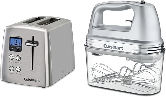 Cuisinart CPT-415P1 Countdown Metal Toaster, 2-Slice, Brushed Stainless & HM-90BCS Power Advantage Plus 9-Speed Handheld Mixer with Storage Case, Brushed Chrome