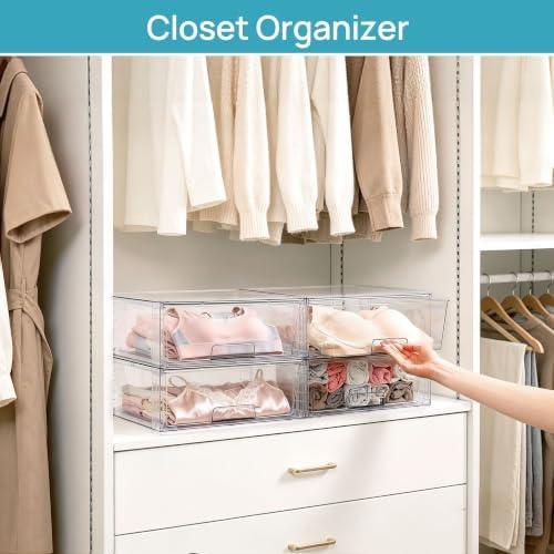 Vtopmart 6 Pack Large Clear Stackable Storage Drawers - Image 4