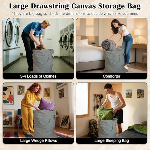 Canvas Laundry Bag 33"Wx 35"H, Extra Large Heavy Duty Hamper Liner, XL Grey - Image 5