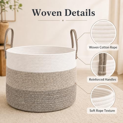 JMvicyroam 65L Extra Large Machine Washable Cotton Rope Blanket Basket - Image 3