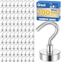 Grtard 100 Pcs Silver Magnetic Hooks Heavy Duty, 30LBS Strong Magnet Hooks by Grtard