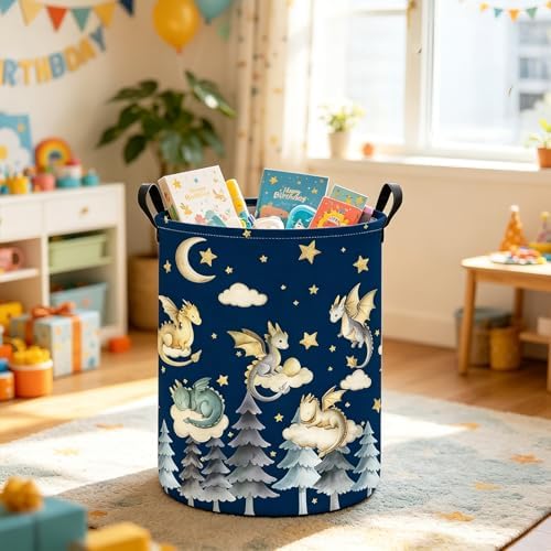 Round Dragon Print Waterproof Foldable Household Laundry Hamper - Image 6