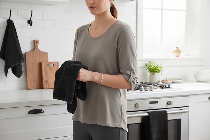 Black Kitchen Hand Dish Towels, 100% Cotton - Image 4