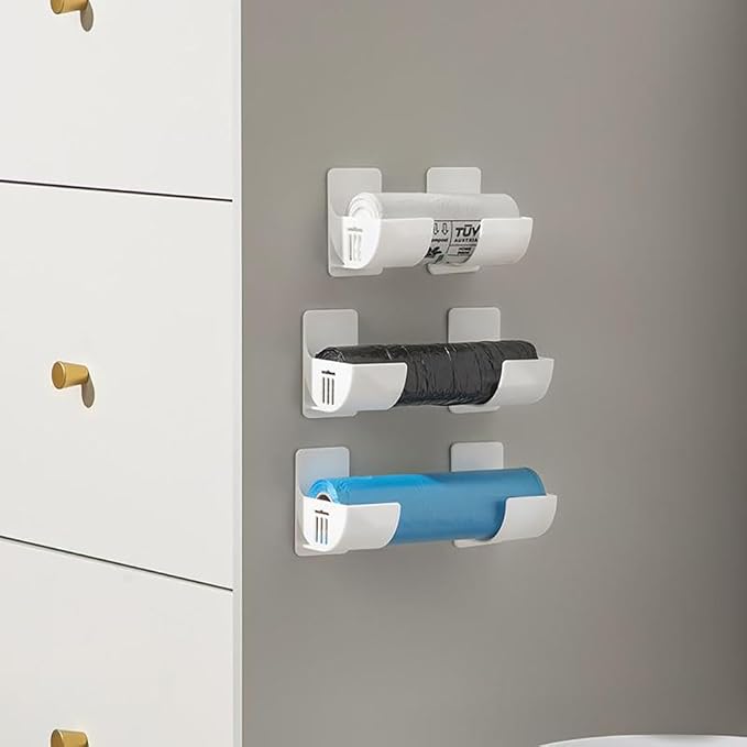 4 Pcs No Punching Trash Bag Dispenser Plastic Bag Holder, Wall Mounted Plastic - Image 8