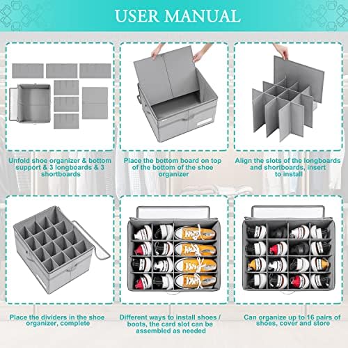 LUVHOMEE Shoe Organizer for Closet, Fits 16 Pairs, Large Shoe Box Storage - Image 6