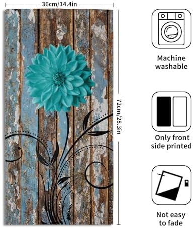 Farmhouse Flower Floral Bathroom Hand Towel Set of 2, Rustic Teal Turquoise - Image 2