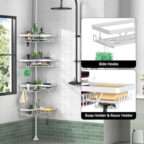 KEGII Corner Shower Caddy Tension Pole, Bathroom Storage, Matte White - Image 3