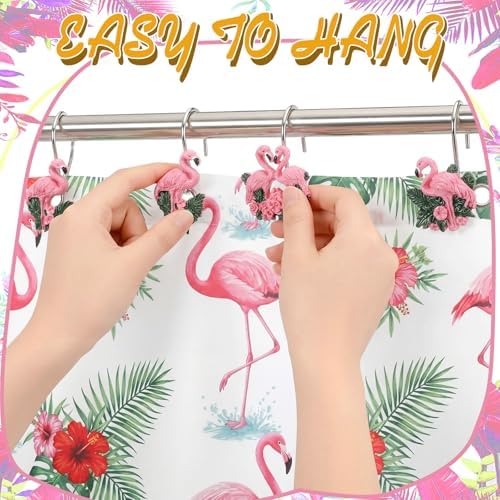 Amyhill 12 Pcs Flamingo Shower Curtain Hooks Decorative Shower Curtain Rings - Image 5