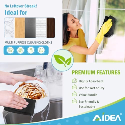 AIDEA Microfiber Cleaning Cloth Black 50PK, Microfiber Towels 11.5×11.5" - Image 6