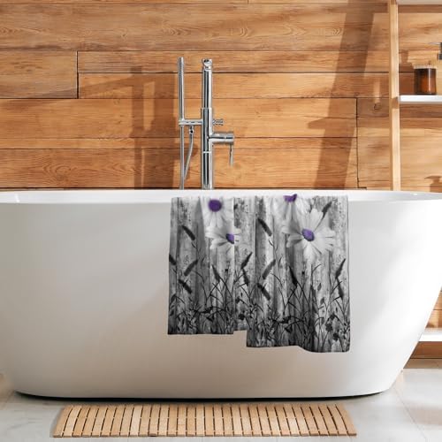 Black White Hand Towels Rustic Purple Daisy Butterfly Farmhouse Absorbent - Image 7