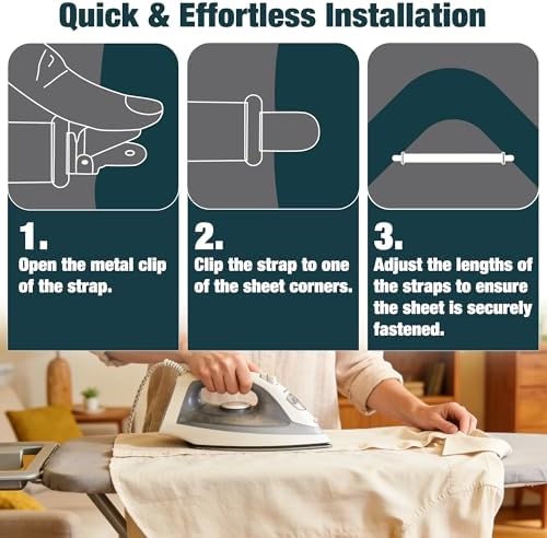 4 Pack Ironing Board Cover Clips, Adjustable Elastic Fasteners - Image 4