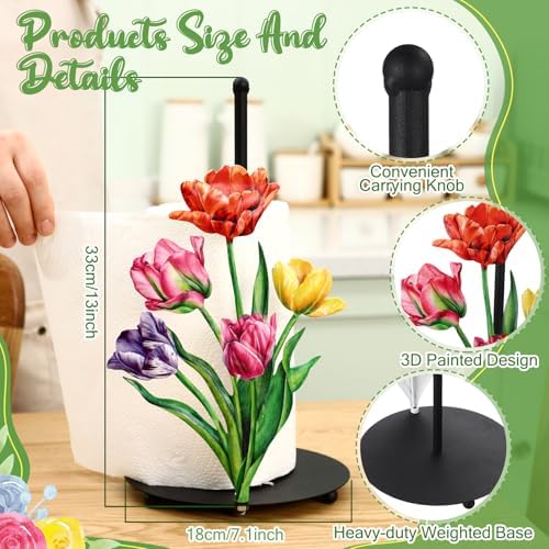 MorningRo Flower Paper Towel Holder Countertop Tulip Kitchen Decor and - Image 3