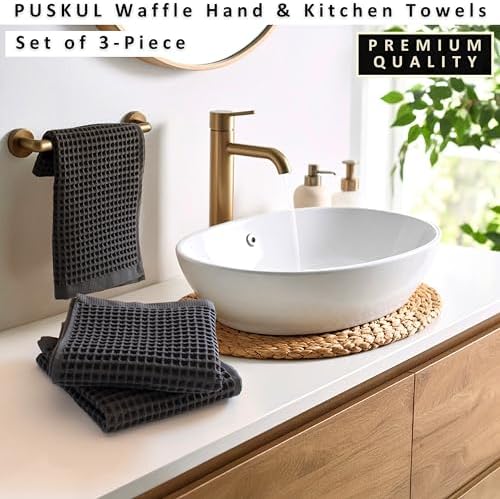 PÜSKÜL Natural 100% Turkish Cotton Waffle Hand and Kitchen Towels Set of 3 - Image 4