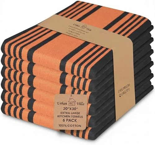 Urban Villa Kitchen Towels Cotton Dish Towels 20”x30” Orange Blk by CottonTrends
