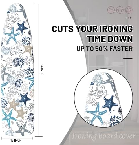 Extra Thick Ironing Board Cover and Pad, Coral Starfish Coastal 15x54 Ironing - Image 2