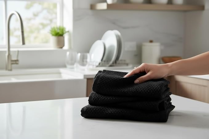 Black Kitchen Hand Dish Towels, 100% Cotton - Image 6