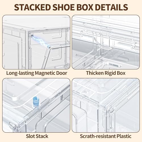 6 Pack Hard Plastic Clear Shoe Storage Organizer Boxes - Image 4