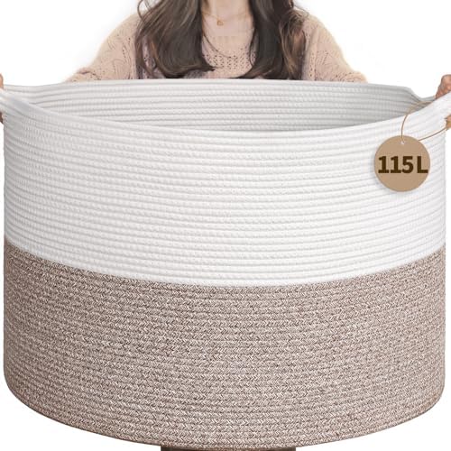 INDRESSME 115L Extra Large Woven Rope Blanket Basket Living Room by INDRESSME