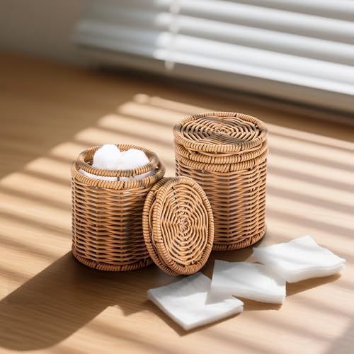 Rattan Q-tip Holder with Lid, Cotton Swab Canister - Image 4