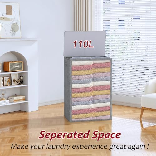 110L Laundry Hamper with Lid, Reinforced Sturdy Large Laundry Hamper with - Image 4