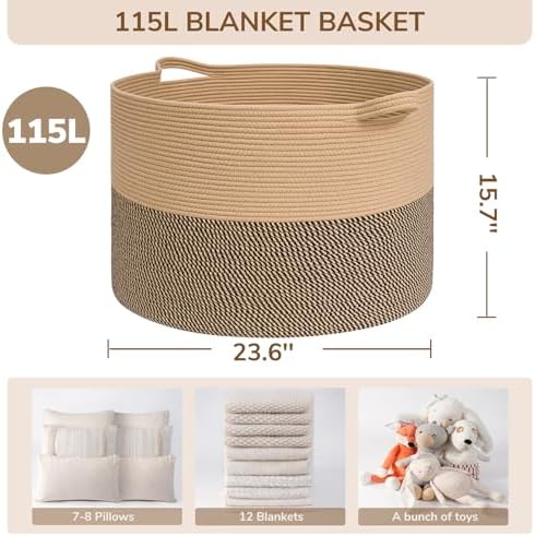 INDRESSME 115L Extra Large Woven Wicker Blanket Basket Living Room - Image 2