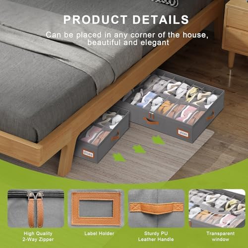 homyfort Shoe Organizer Under Bed, Fits 32 Pairs, Under bed Shoe Storage Boxes - Image 3