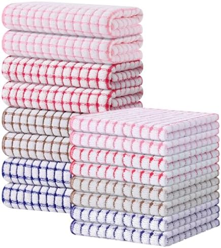 Kitinjoy Cotton 16 Pack Kitchen Towels and Dishcloths Sets, Mix Colour by Kitinjoy