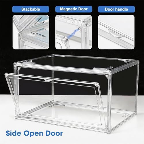 HIYOHIYO 2-Pack Stackable Clear Shoe Boxes Organizer, Fit up to US Size 14 - Image 3