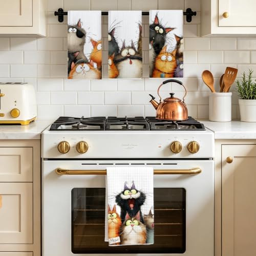 4 Pcs Cute Cat Kitchen Towels, Funny Cats Gifts Absorbent Hand Towels-07 - Image 5