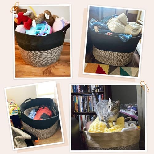 INDRESSME XXXLarge Woven Rope Blanket Basket Living Room Mix Black - Image 4
