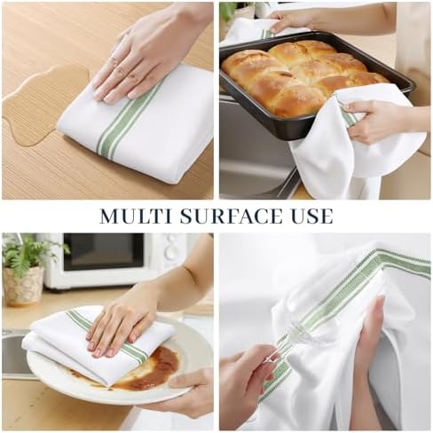 Homaxy 100% Ring Spun Cotton Kitchen Towels 12 Pack, Grass Green Stripe - Image 4